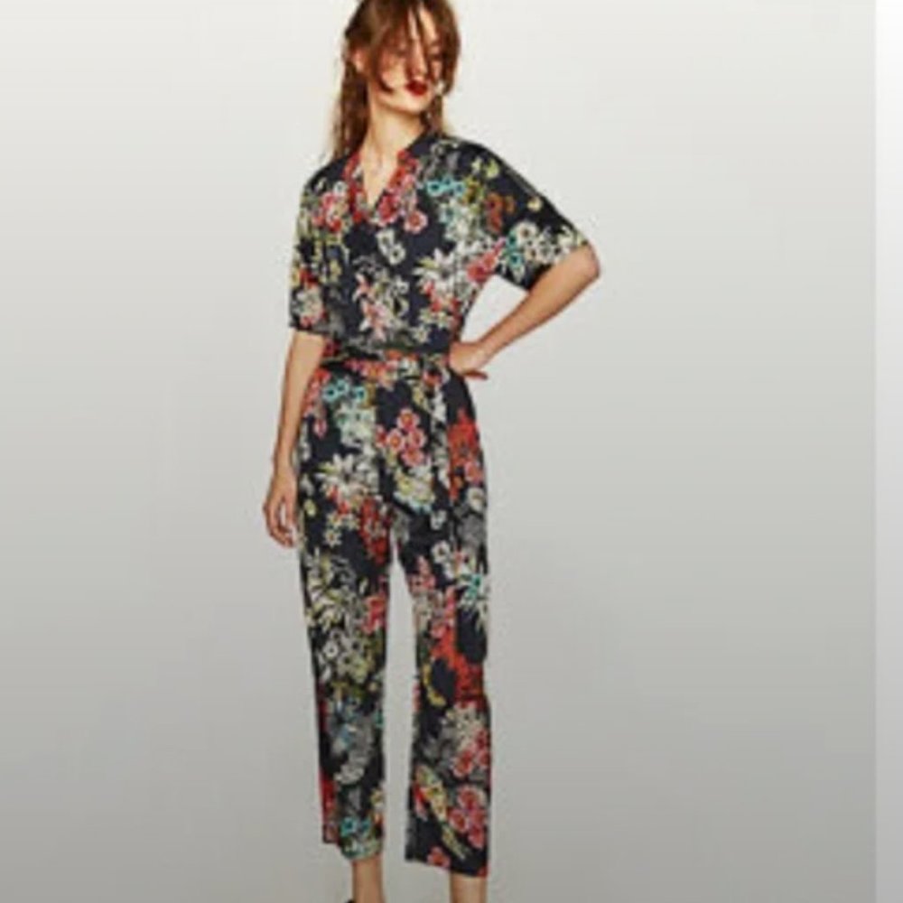 ZARA Navy Floral Jumpsuit